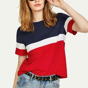 BRAND NEW Shein Cut and Sew Tee Red White Blue